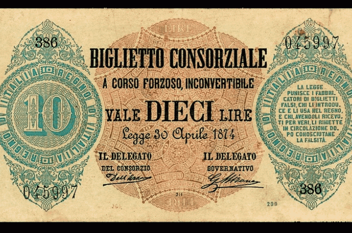 BIGLIETTO CONSORZIALE da 10 lire 30 aprile 1874